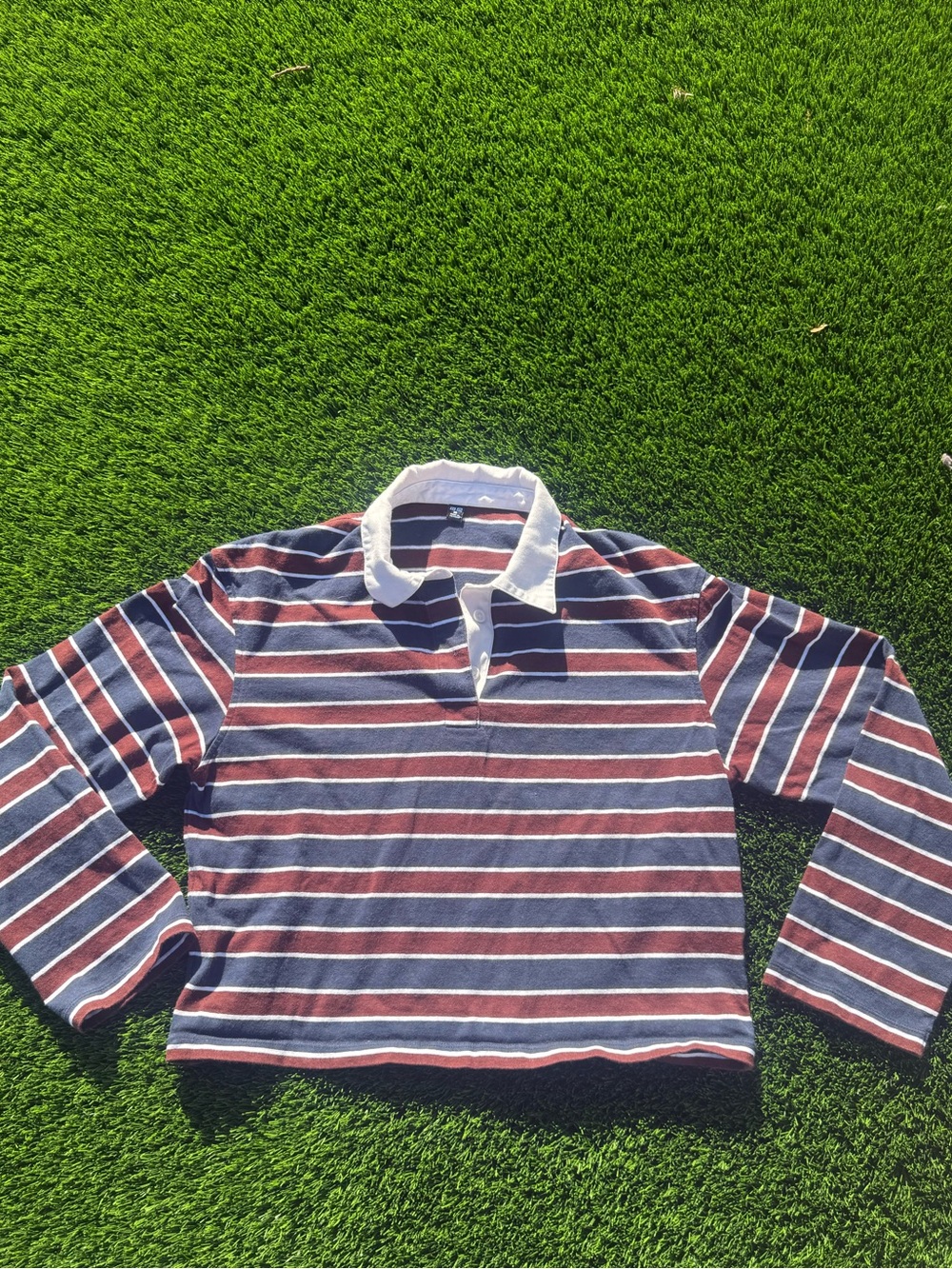 Uniqlo Striped Long-Sleeve rugby Polo Top in Navy, White & Red